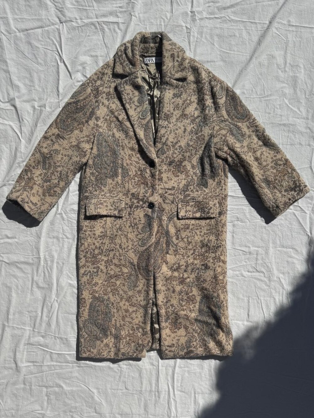 Limited Edition Paisley Print Pattern Wool Blend Coat Oversized Peacoat Sz XS-S